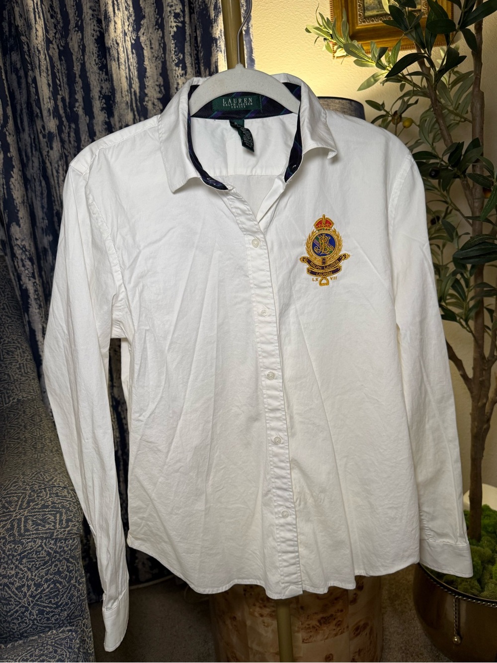 Lauren Ralph Lauren White Embroidered Crest Button-Down Shirt